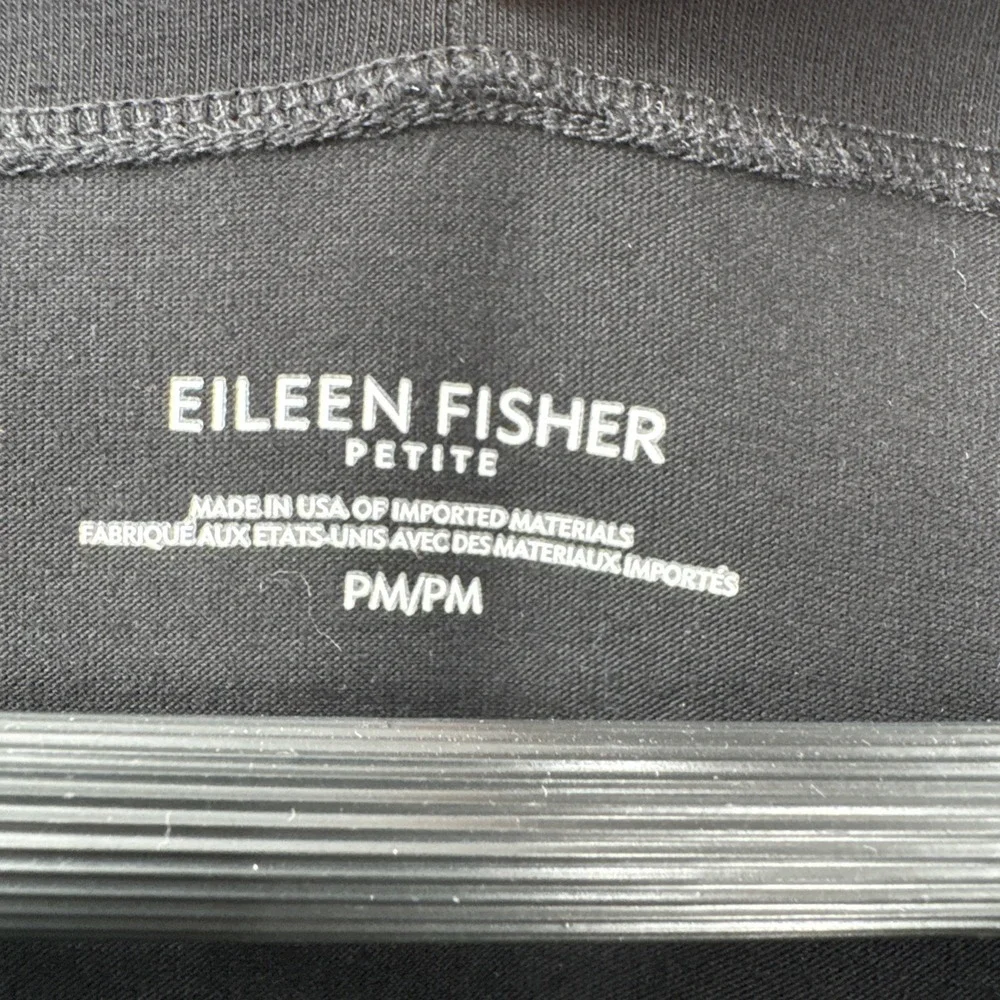 Eileen Fisher Black Organic Cotton Spandex Midi Dress Minimalist Boxy Pockets PM
